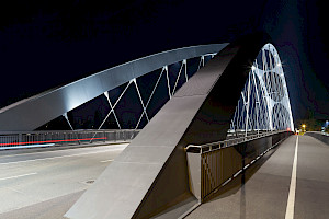 Ferdinand Heide, Ingenieurgesellschaft: Grontmij,Osthafen-Brücke, Frankfurt am Main, 2014<br/>Foto: © Gerd Kittel